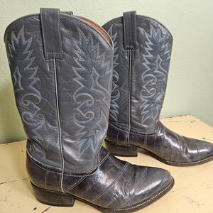Eel Skin Western Cowboy Boots - Dark Gray and Blue